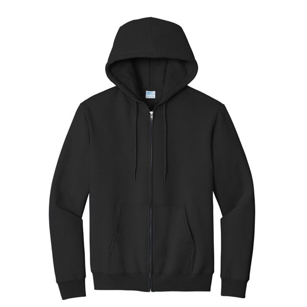 PORT & COMPANY Full-Zip HOODIE Men's Large Core Fleece Sweatshirt, Pockets New